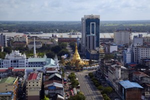 aerial view of Sule pagoda in Yangon, Myanmar; Shutterstock ID 125463137; PO: