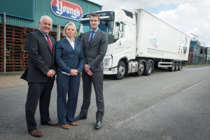 Peter Knowlson (left) and Paula Towers from Reed Boardall with Chris Law of Young’s Seafood.