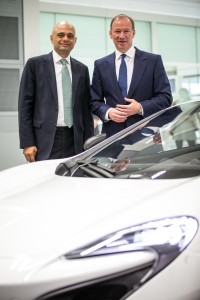 Business secretary Sajid Javid, left, with Mike Flewitt, CEO of McLaren Automotive.