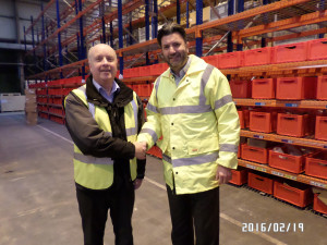 Mark Toon, of TVS, left, and Harvey France of MG at the Longbridge parts centre.